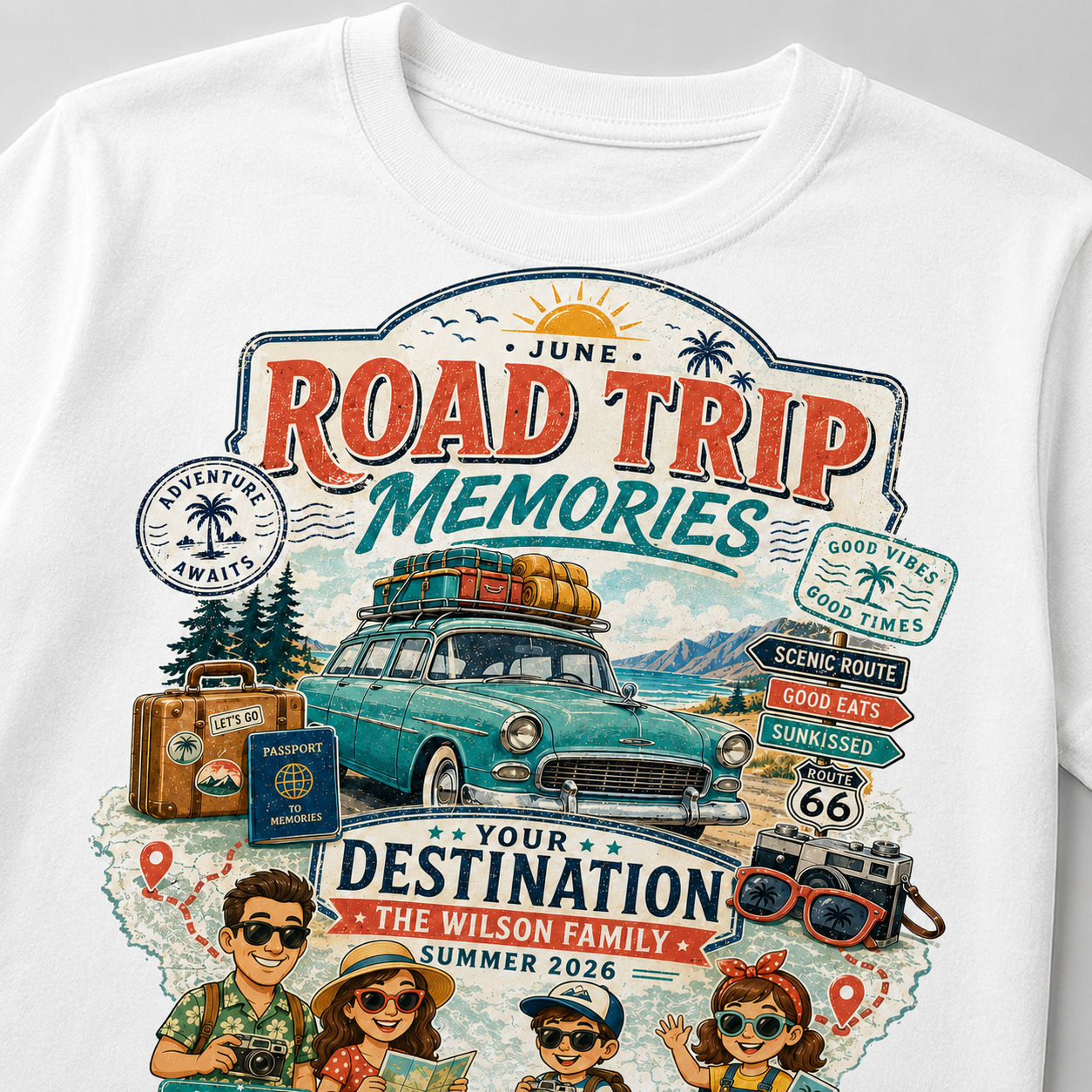 Custom Family Road Trip Shirt, Personalized Road Trip Memories Tee, Family Vacation T-Shirt, Custom Names Travel Shirt, 3 or 4 Members