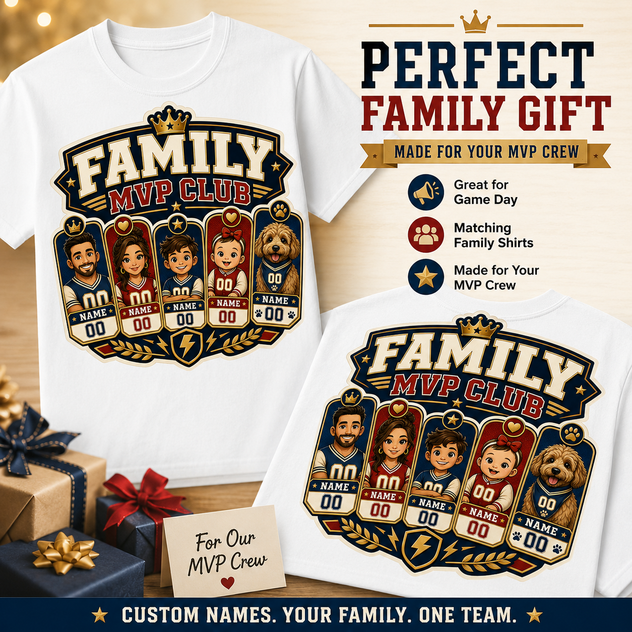 Custom Family MVP Club Shirt, Personalized Family Character T-Shirt, Custom Dad Mom Kids Dog Tee, Gildan Unisex Family Gift Shirt