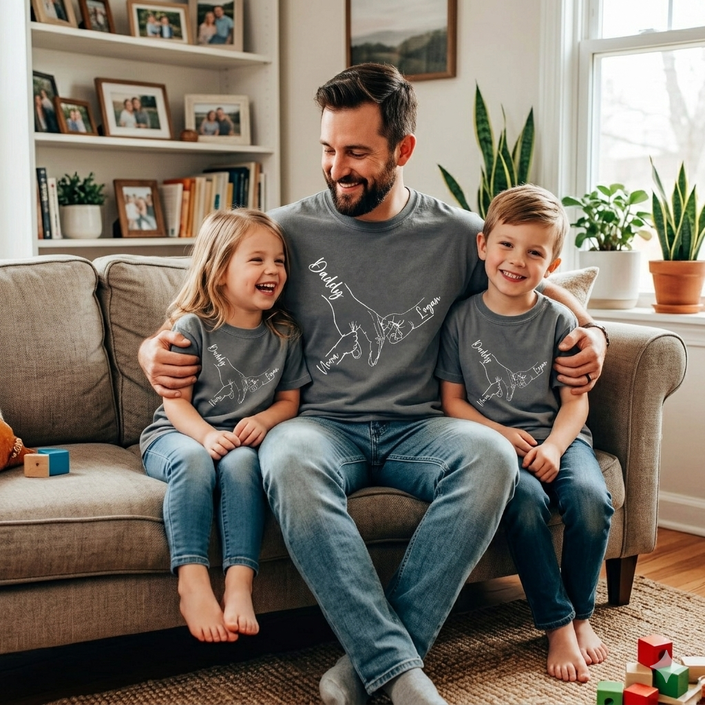 Custom Dad Hand Holding Kid Names T-Shirt, Personalized Father’s Day Gift for Dad, Papa Shirt with Children Names, Custom Family Tee