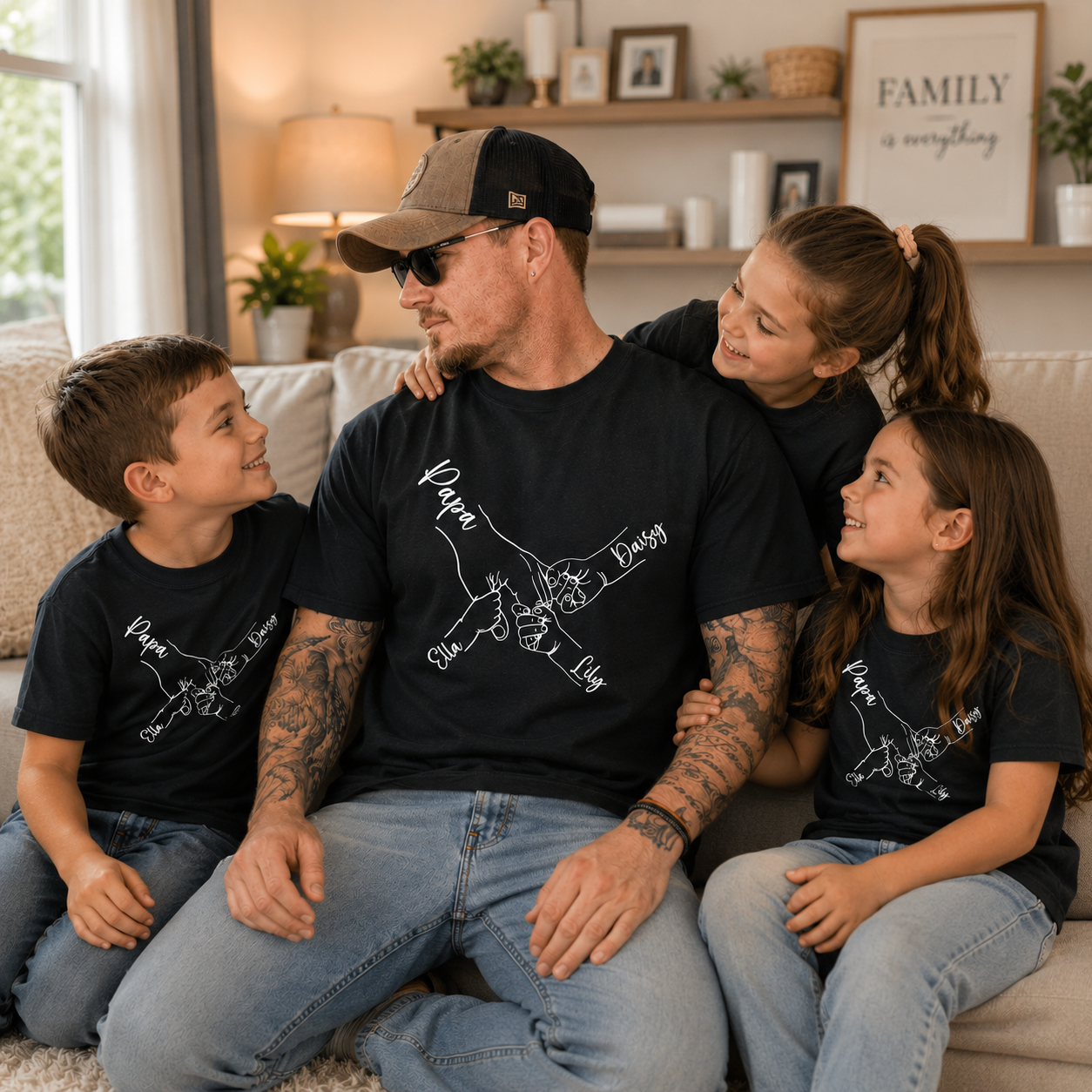 Custom Dad Hand Holding Kid Names T-Shirt, Personalized Father’s Day Gift for Dad, Papa Shirt with Children Names, Custom Family Tee